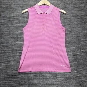 Nike Golf Polo Women's Small Pink Striped Dri Fit Tour Performance 585881-584